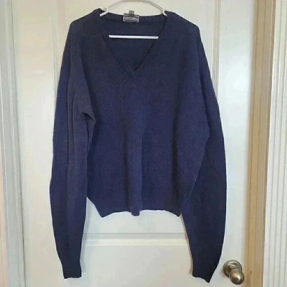 Lands' End Men's Navy 100% Lambswool V-Neck Vintage Sweater - Picture 2 of 6